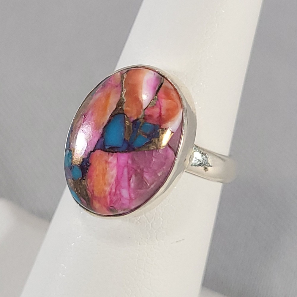 Sterling Silver Spiny Oyster Turquoise Ring Mosaic Inlay 925 Sz 5.75 Jewelry